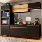 Combo Completo de Cocina 260 cm 10 Puertas 1 Cajón con Mueble para Horno y Microondas Negro Reims Madesa