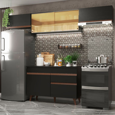 Combo Completo de Cocina 260 cm 6 Puertas 1 Cajón Negro Reims Madesa