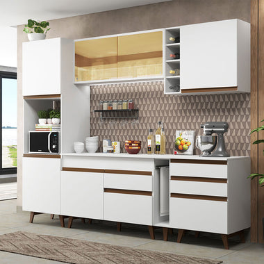 Combo Completo de Cocina 260 cm 7 Puertas 4 Cajones con Mueble para Horno o Microondas Blanco Reims Madesa