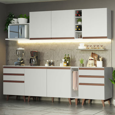 Combo Completo de Cocina 260 cm 5 Puertas 6 Cajones Blanco Reims Madesa