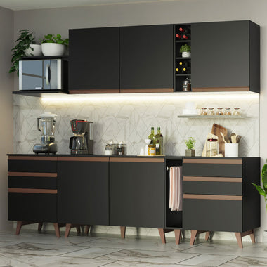 Combo Completo de Cocina 260 cm 5 Puertas 6 Cajones Negro Reims Madesa