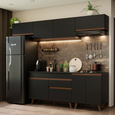 Combo Completo de Cocina 260 cm 8 Puertas 1 Cajón Negro Reims Madesa