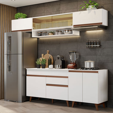 Combo Completo de Cocina 260 cm 8 Puertas 1 Cajón Blanco Reims Madesa