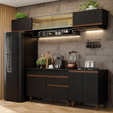 Combo Completo de Cocina 260 cm 8 Puertas 1 Cajón Negro Reims Madesa