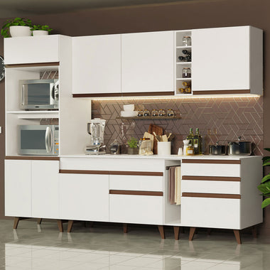 Combo Completo de Cocina 270 cm 8 Puertas 4 Cajones con Mueble para Horno y Microondas Blanco Reims Madesa