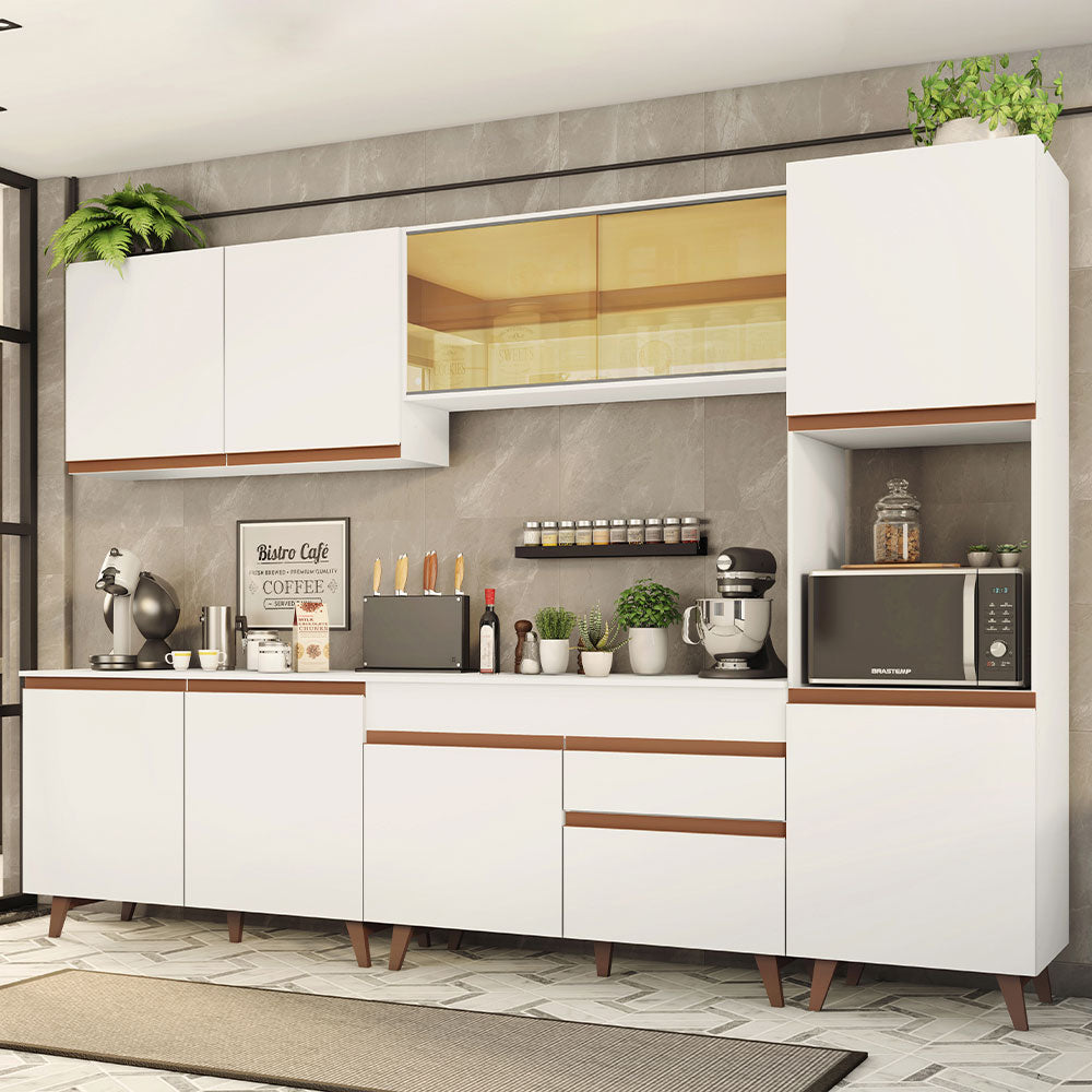 Combo Completo de Cocina 300 cm 10 Puertas 1 Cajón con Mueble para Horno o Microondas Blanco Reims Madesa 01
