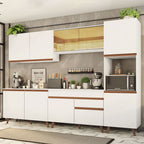 Combo Completo de Cocina 300 cm 10 Puertas 1 Cajón con Mueble para Horno o Microondas Blanco Reims Madesa 01