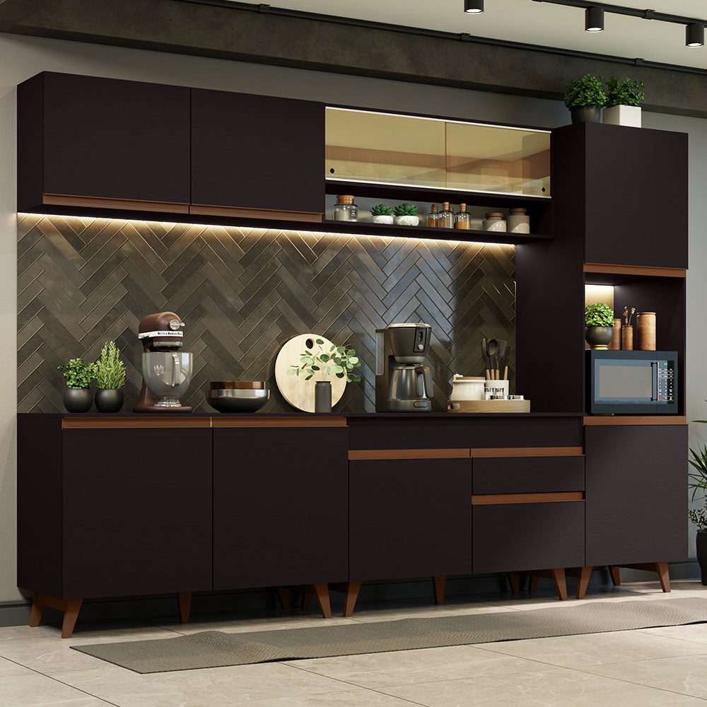Combo Completo de Cocina 300 cm 10 Puertas 1 Cajón con Mueble para Horno o Microondas Negro Reims Madesa 02