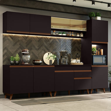 Combo Completo de Cocina 300 cm 10 Puertas 1 Cajón con Mueble para Horno o Microondas Negro Reims Madesa