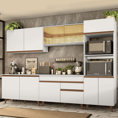 Combo Completo de Cocina 310 cm 11 Puertas 1 Cajón con Mueble para Horno y Microondas Blanco Reims Madesa