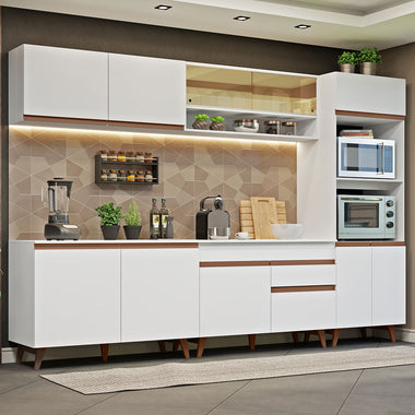 Combo Completo de Cocina 310 cm 11 Puertas 1 Cajón con Mueble para Horno y Microondas Blanco Reims Madesa