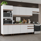 Combo Completo de Cocina 320 cm 9 Puertas 3 Cajones con Mueble para Horno y Microondas Blanco Reims Madesa