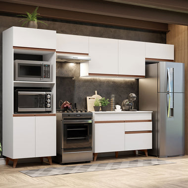 Combo Completo de Cocina 330 cm 9 Puertas 1 Cajón con Mueble para Horno y Microondas Blanco Reims Madesa