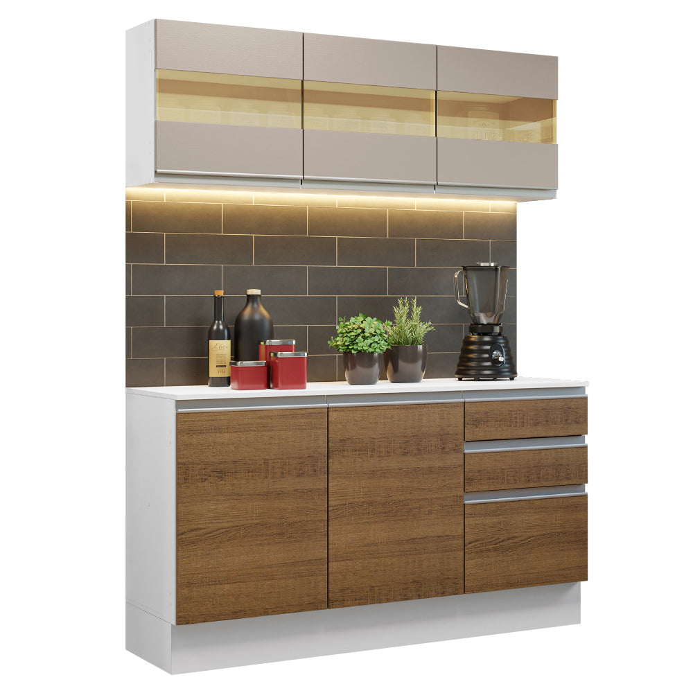 Cocina Compacta 100% MDF 120 cm Blanco/Marrón/Crema Smart Madesa 01