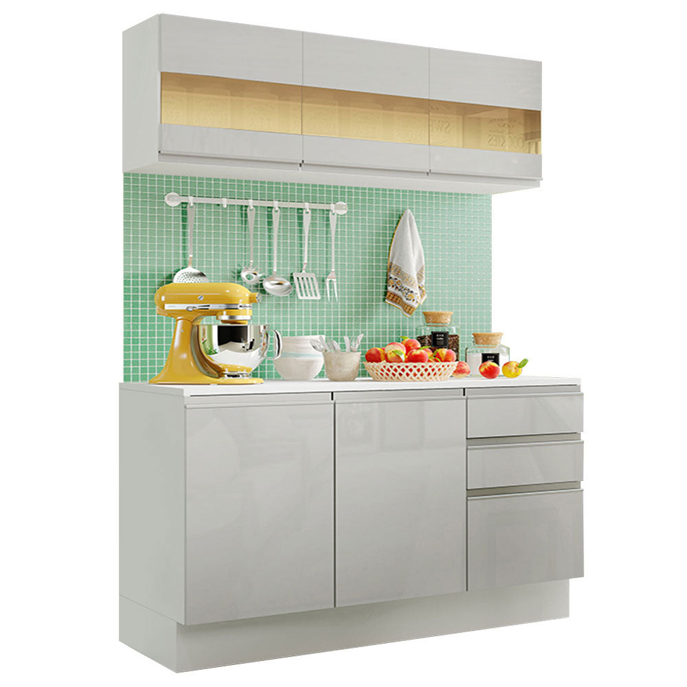 Cocina Compacta Smart 100% MDF Puertas Brillante XP 120 cm 6 Puertas 2 Cajones (Con Mesada) Blanco Madesa