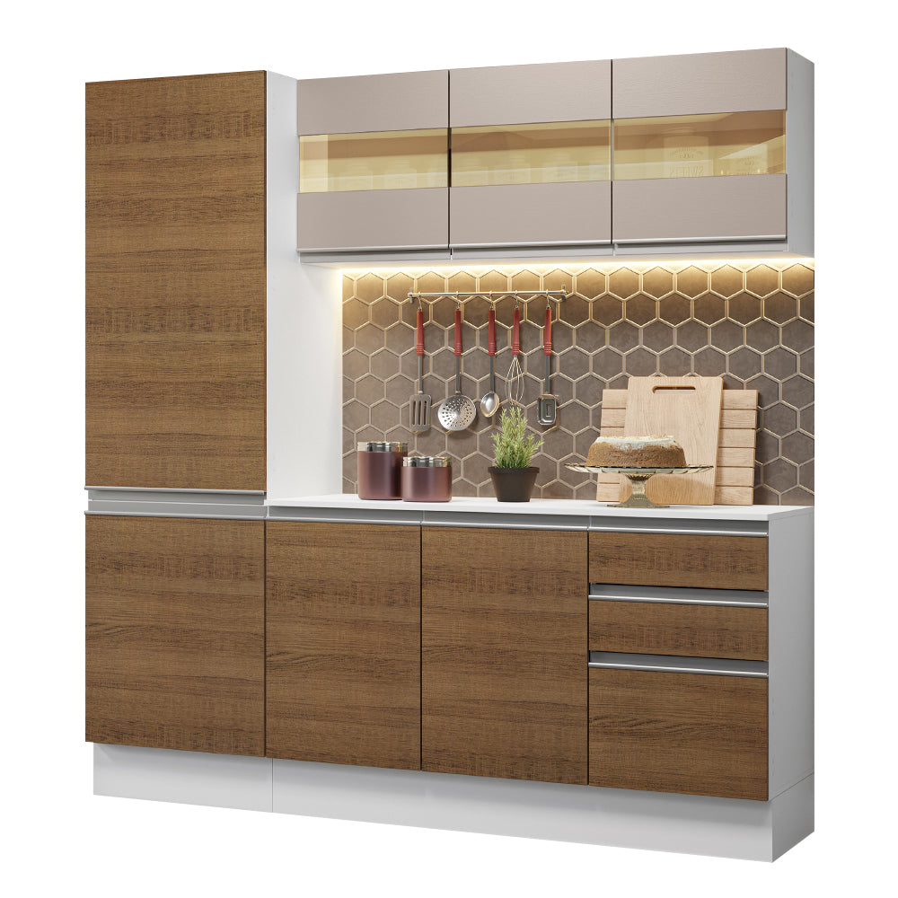 Cocina Compacta 100% MDF 170 cm Blanco/Marrón/Crema Smart Madesa 01