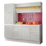 Cocina Compacta Smart 100% MDF Puertas Brillante 170 cm 8 Puertas 2 Cajones (Con Mesada) Blanco Madesa