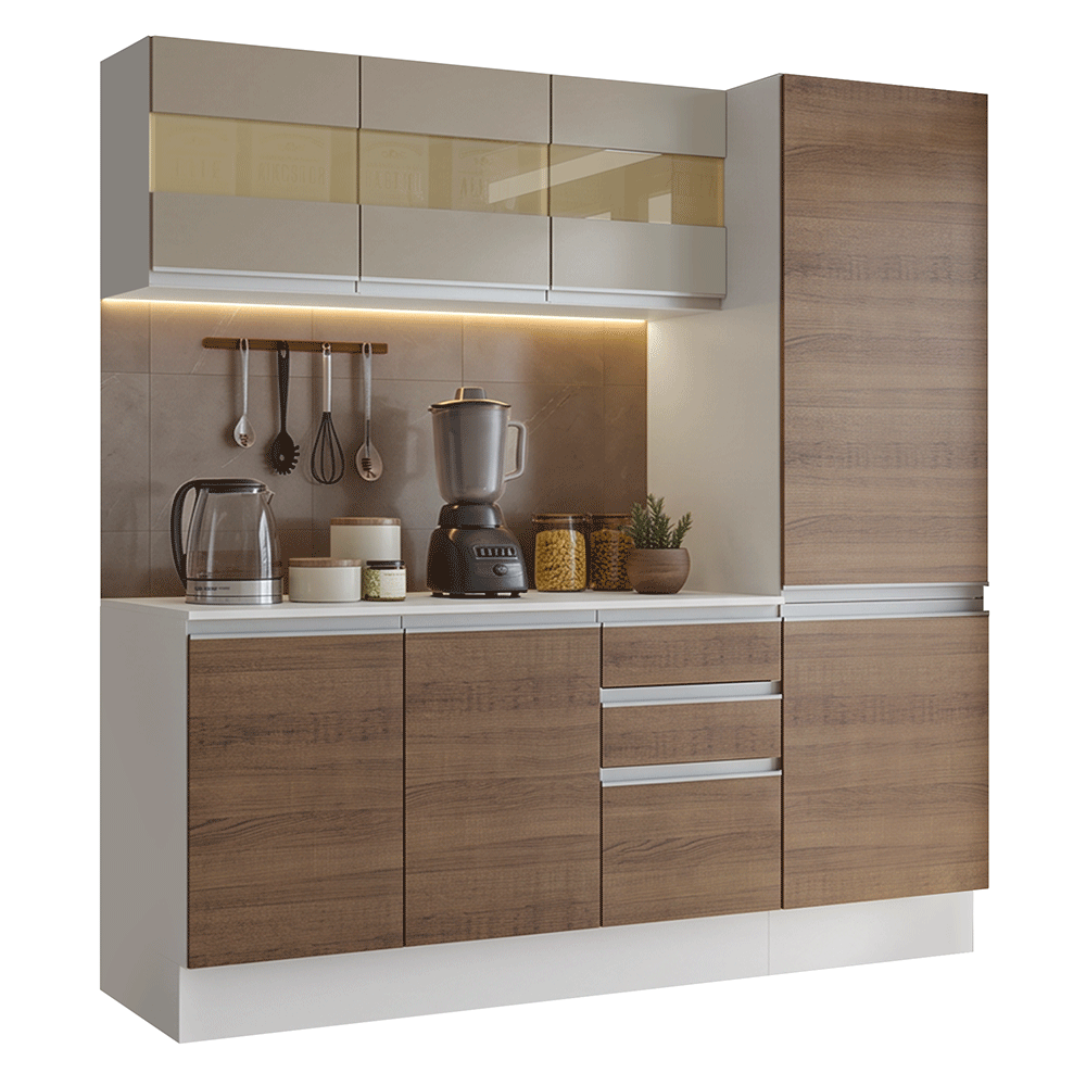 Cocina Compacta 170 cm 100% MDF Blanco/Marrón/Crema Smart Madesa