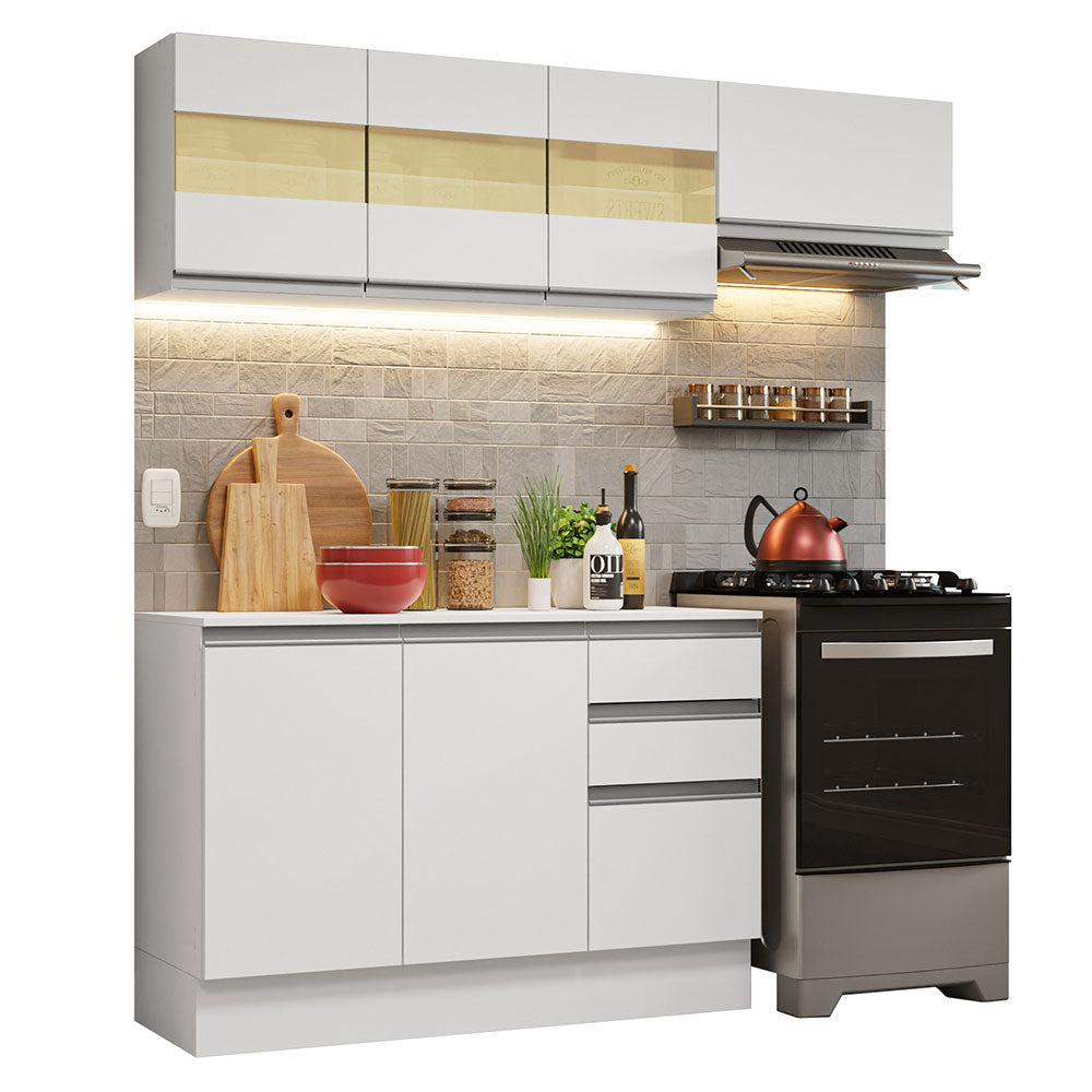 Cocina Compacta Smart 100% MDF 180 cm 7 Puertas 2 Cajones (Con Mesada) Blanco 02 Madesa