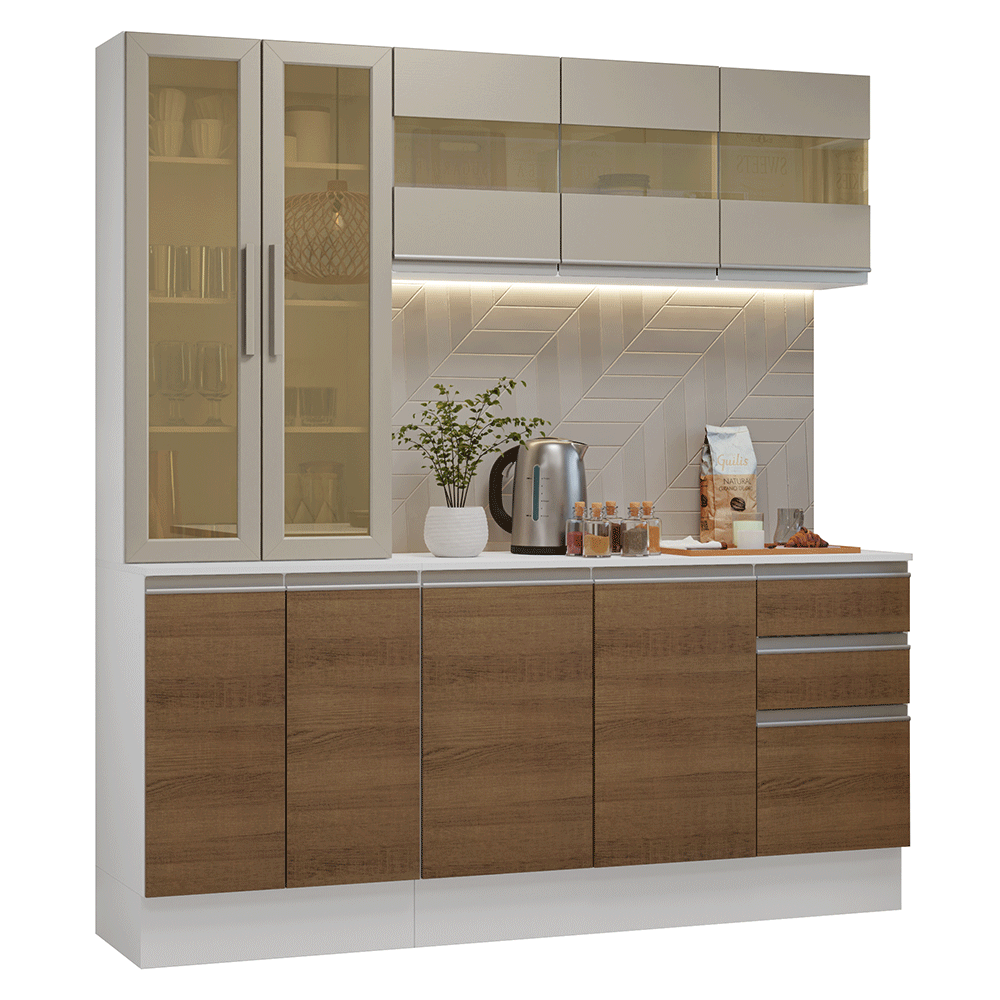 Cocina Compacta 180 cm Smart 100% MDF Blanco/Marrón/Crema 03