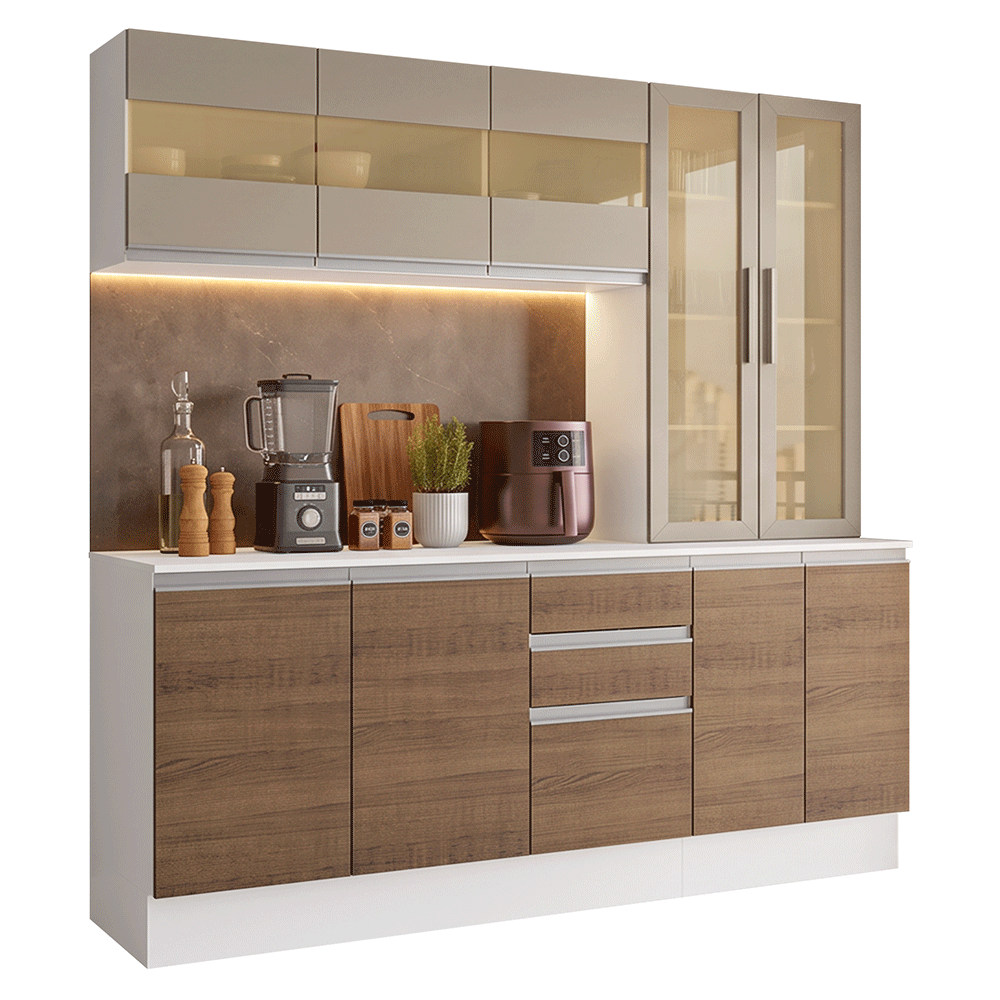 Cocina Compacta 180 cm 100% MDF Blanco/Marrón/Crema Smart Madesa