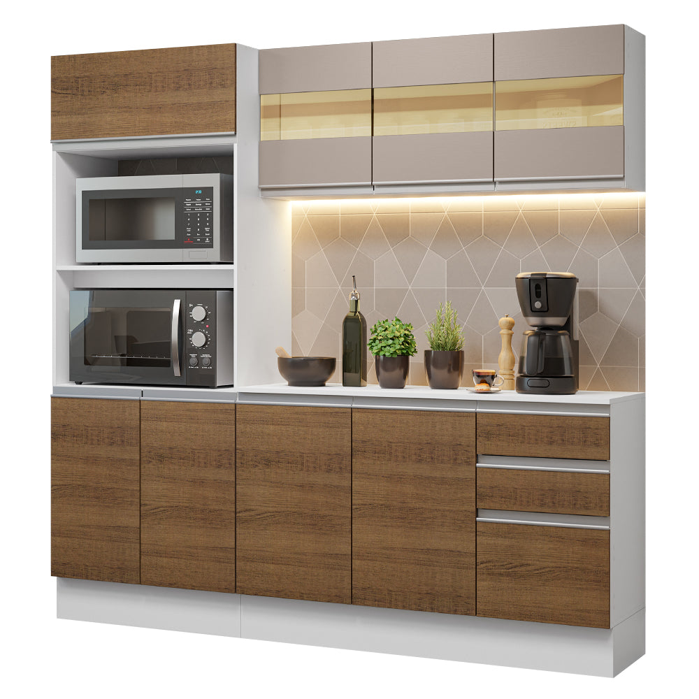 Cocina Compacta 100% MDF 190 cm Blanco/Marrón/Crema Smart Madesa 01
