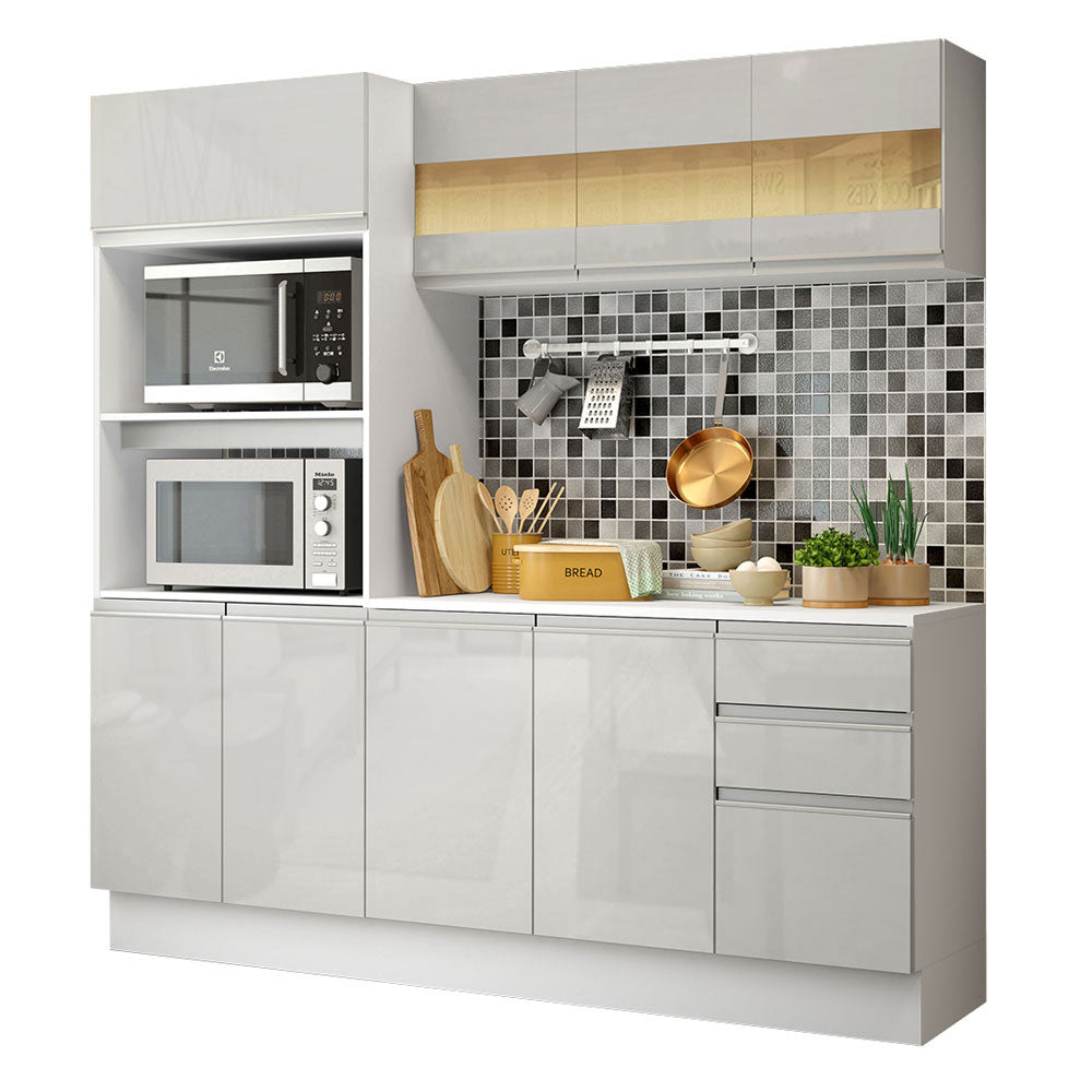Cocina Compacta Smart 100% MDF Puertas Brillante XP 190 cm 9 Puertas 2 Cajones (Con Mesada) Blanco Madesa