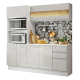 Cocina Compacta Smart 100% MDF Puertas Brillante XP 190 cm 9 Puertas 2 Cajones (Con Mesada) Blanco Madesa