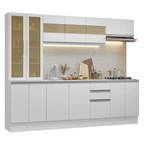 Combo Completo de Cocina 240 cm 13 Puertas 2 Cajones 100% MDF con Cristalero Blanco Smart Madesa
