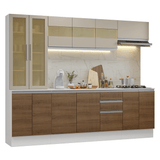 Combo de Cocina 240 cm Smart 100% MDF Blanco/Marrón/Crema 01
