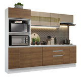 Combo Completo de Cocina 100% MDF 250 cm Blanco/Marrón/Crema Smart Madesa 01