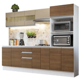 Combo Completo de Cocina 100% MDF 250 cm Blanco/Marrón/Crema Smart Madesa 02