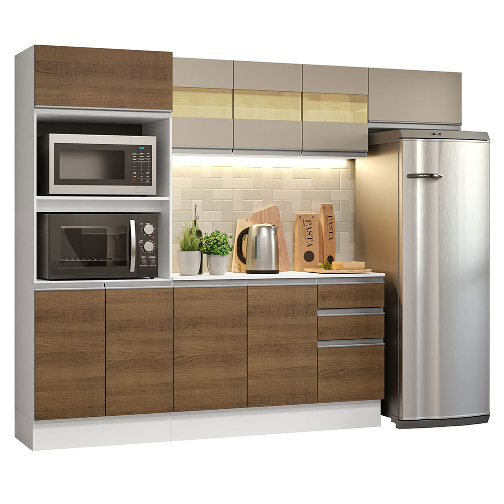 Combo completo de Cocina 100% MDF 250cm Blanco/Marrón/Crema Smart Madesa 03
