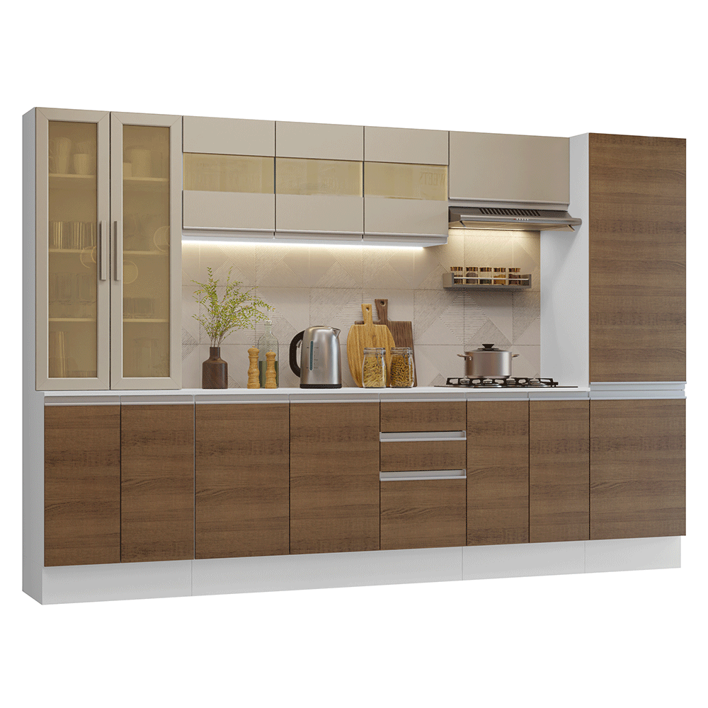 Combo de Cocina 290 cm Smart 100% MDF Blanco/Marrón/Crema 01