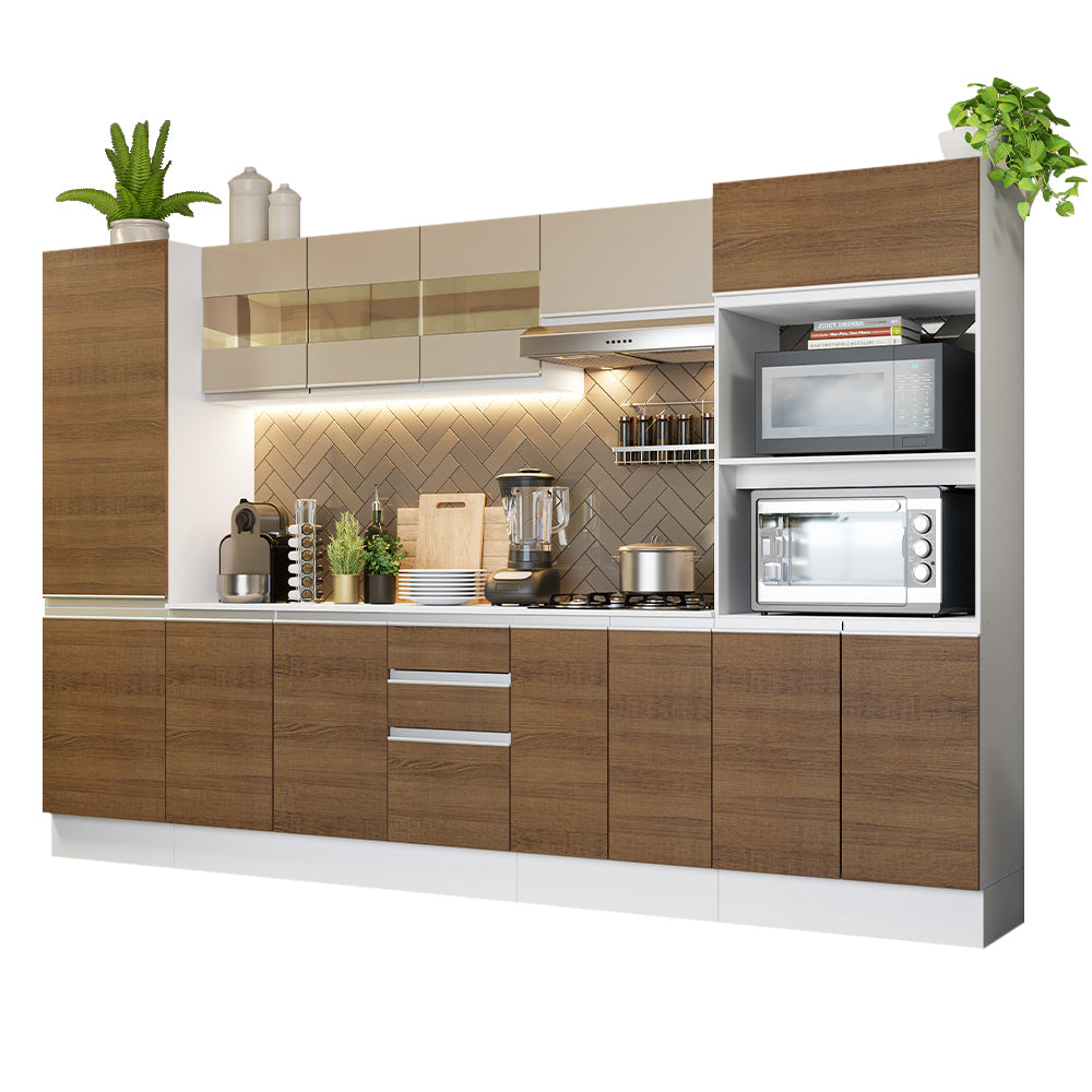 Combo Completo de Cocina 100% MDF 300 cm Blanco/Marrón/Crema Smart Madesa 01
