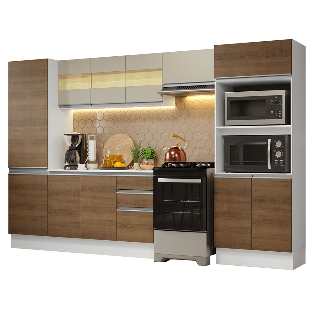Combo completo de Cocina 100% MDF 300cm Blanco/Marrón/Crema Smart Madesa 03