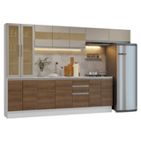 Combo Completo de Cocina 100% MDF 300 cm Blanco/Marrón/Crema Smart Madesa 04