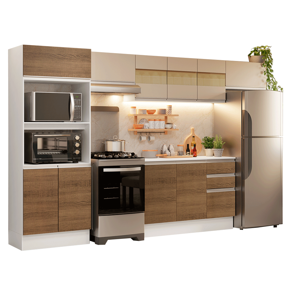 Combo de Cocina 100% MDF 310 cm Smart Blanco/Marrón/Crema 01