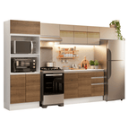 Combo Completo de Cocina 310 cm 11 Puertas 2 Cajones 100% MDF con Mueble para Horno y Microondas Blanco/Marrón/Crema Smart Madesa