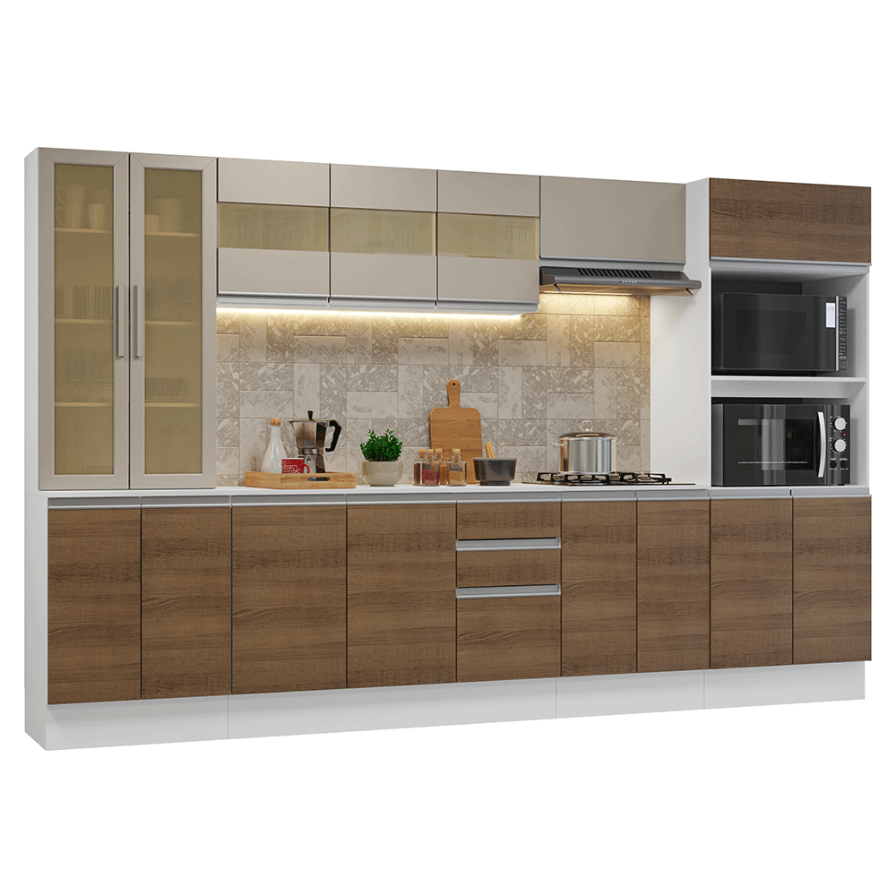 Combo de Cocina 310 cm Smart 100% MDF Blanco/Marrón/Crema 03