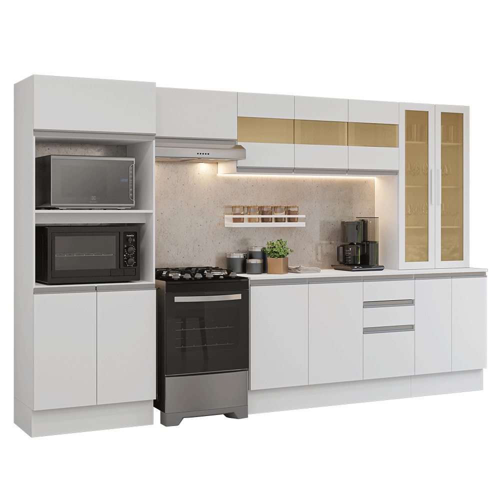 Combo completo de Cocina Smart 100% MDF 310 cm 14 Puertas 2 Cajones (Con Mesada) Blanco Madesa