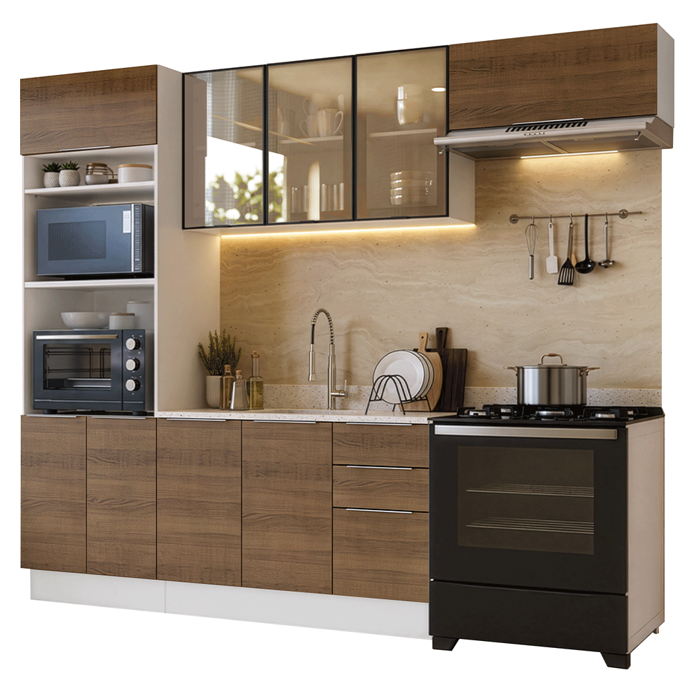 Combo completo de Cocina 270 cm Blanco/Marrón Stella Madesa