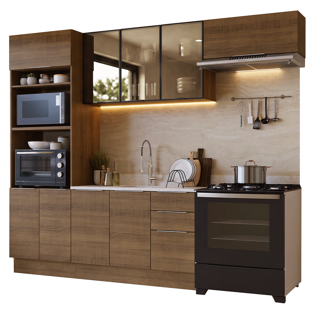 Combo completo de Cocina 270 cm Marrón Stella Madesa