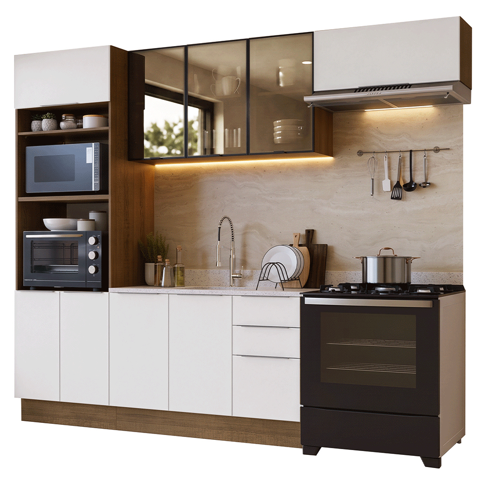 Combo completo de Cocina 270 cm Marrón/Blanco Stella Madesa