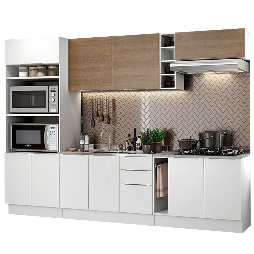 Combo Completo de Cocina 290cm Blanco/Blanco/Marrón Stella Madesa 01