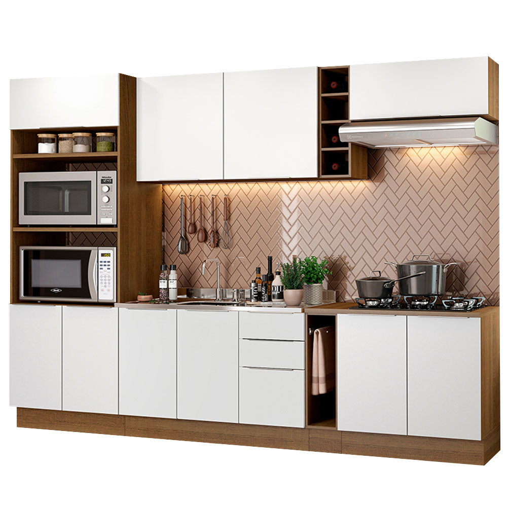 Combo Completo de Cocina 290cm Marrón/Blanco Stella Madesa 01