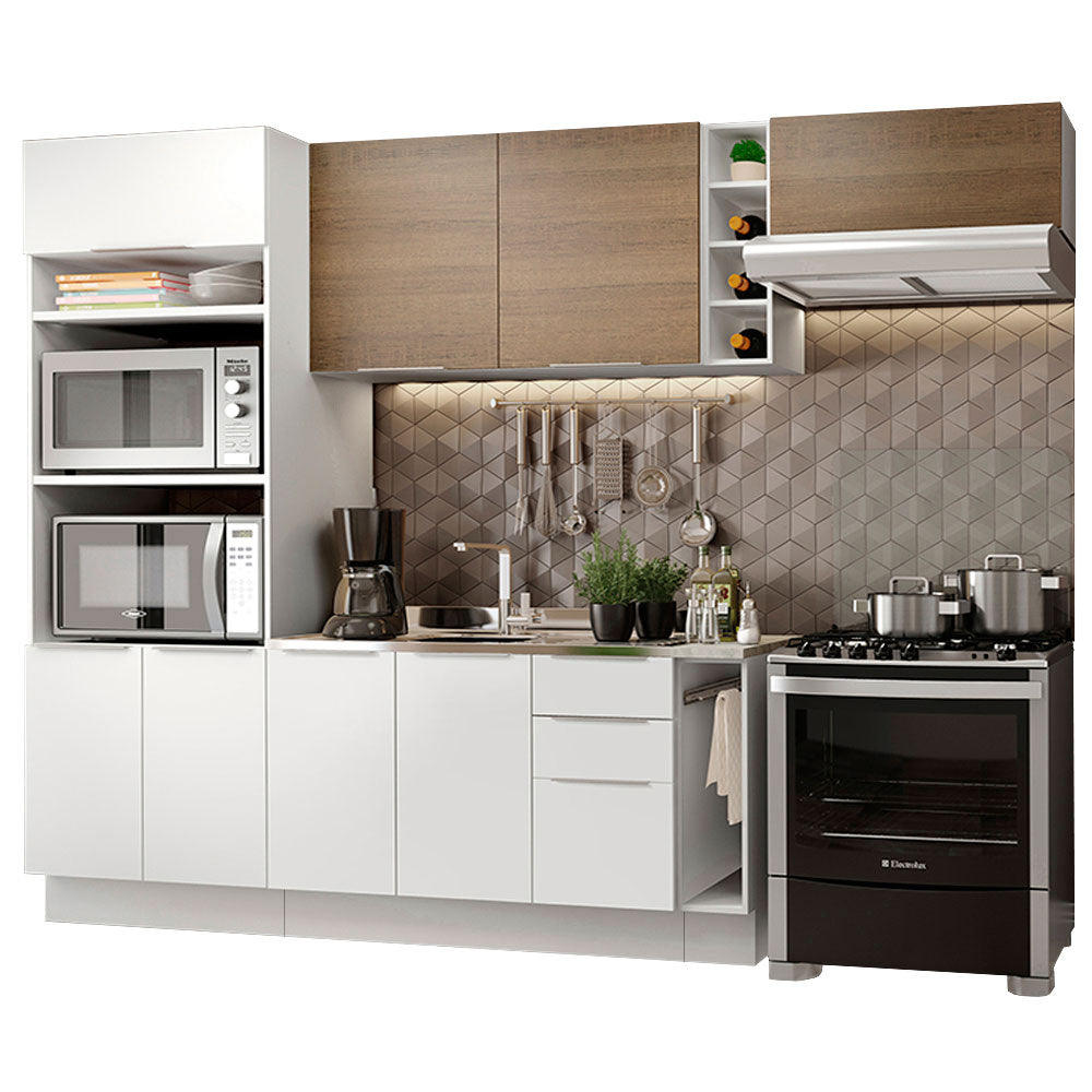 Combo Completo de Cocina 290cm Blanco/Blanco/Marrón Stella Madesa 02