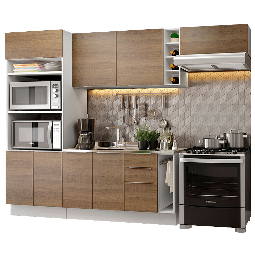 Combo Completo de Cocina 290cm Blanco/Marrón Stella Madesa 02