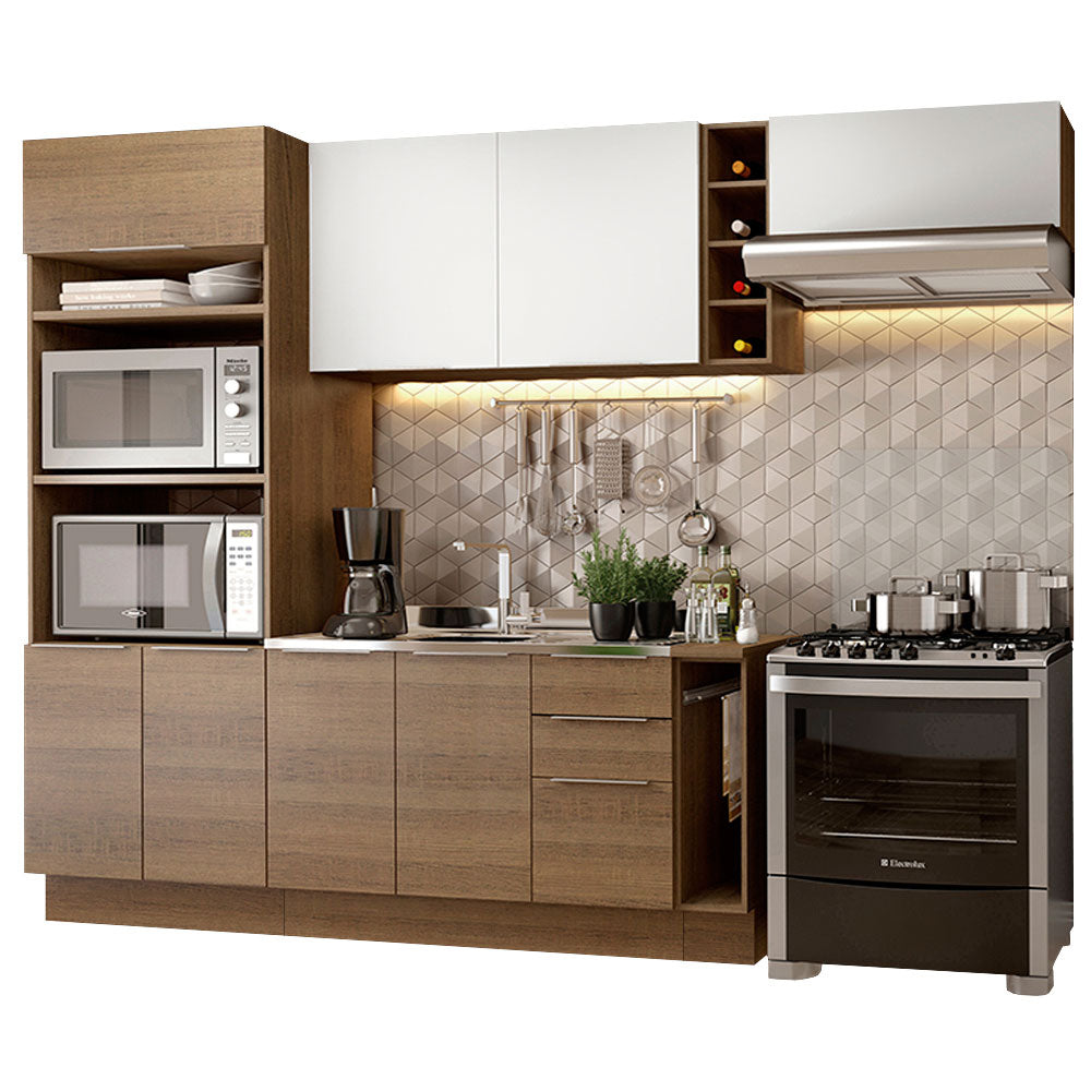 Combo Completo de Cocina 290cm Marrón/Marrón/Blanco Stella Madesa 02