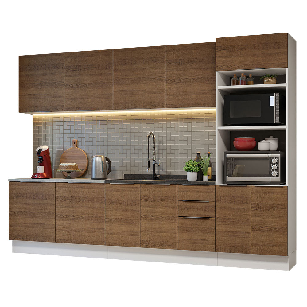 Combo Completo de Cocina 310 cm Blanco/Marrón Stella Madesa 01